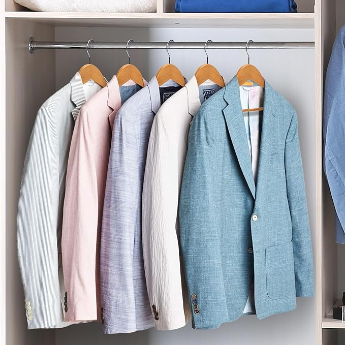 JS Hanger Wooden Coat Hangers, 20 Pack High Grade 17.5 Inch Wood Suit Hangers with Non Slip Pant Bar - Extra Smooth and Splinter Free Natural Finish