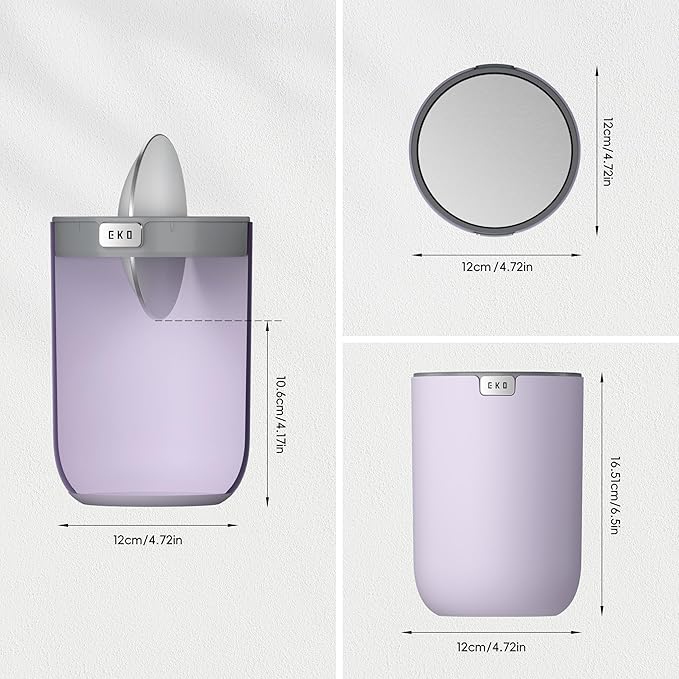 EKO Fandy 0.4 Gal/1.5L Mini Tabletop Trash Bin with Swing-Lid, Desktop Trash Can for Bathroom Countertop, Vanity, Coffee or Office, Small Garbage Bin (Lavender)