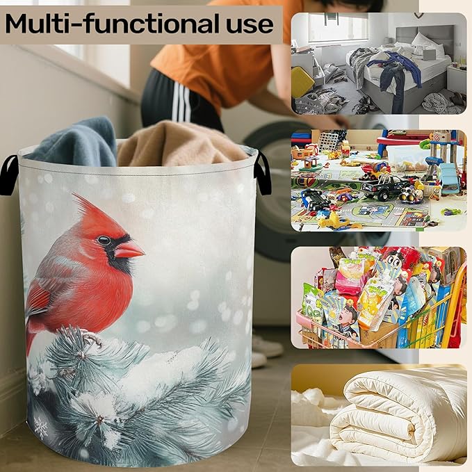Red Cardinal Foldable Laundry Hamper - Waterproof Fabric Storage Basket with Handles, Clothes Hampers for Laundry,Bedroom,Dorm