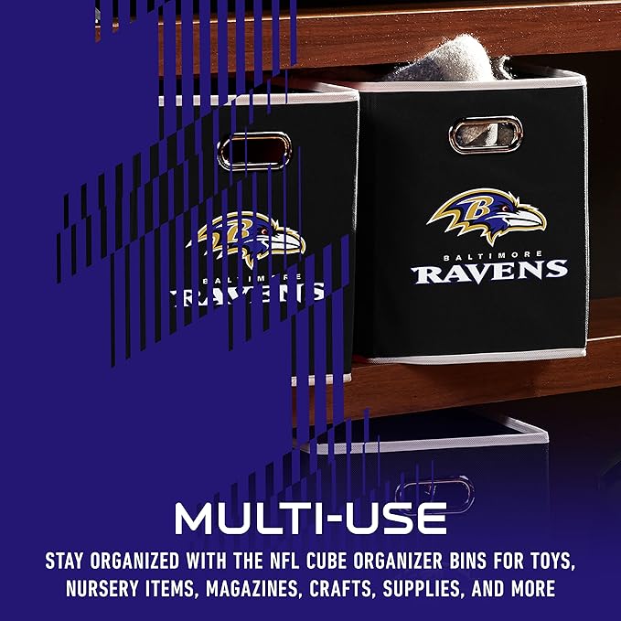 Franklin Sports NFL Storage Bins - Collapsible Cube Container + Basket - NFL Office, Bedroom + Living Room - 11"x11"