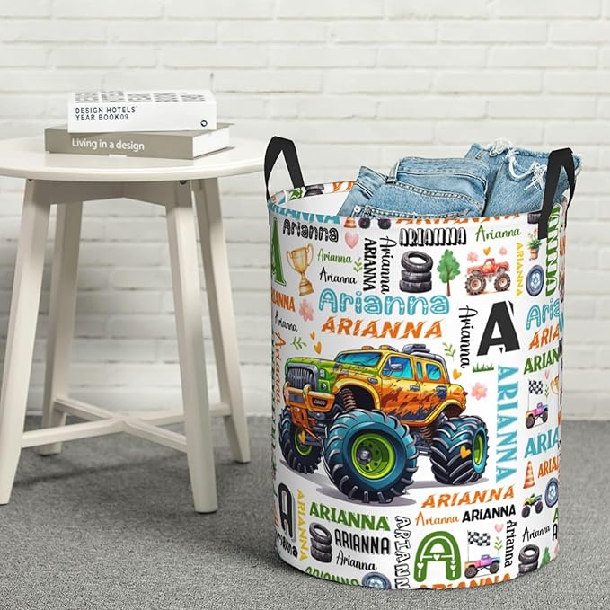 Personalized Truck Laundry Basket For Baby Kids Boys Girls Adult Custom Hamper Basket With Name For Bathroom Bedrooms Collapsible Baby Laundry Basket, Dirty Clothes Hamper With Handles