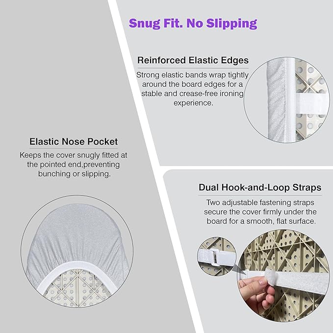 Ironing Board Cover and Pad 18x49 Large, Extra Thick Natural Cotton, Silicone Coated, Scorch Resistant, Elastic Edge with Hook Loop Strap, Wide Iron Board Padding, Heatproof Silver