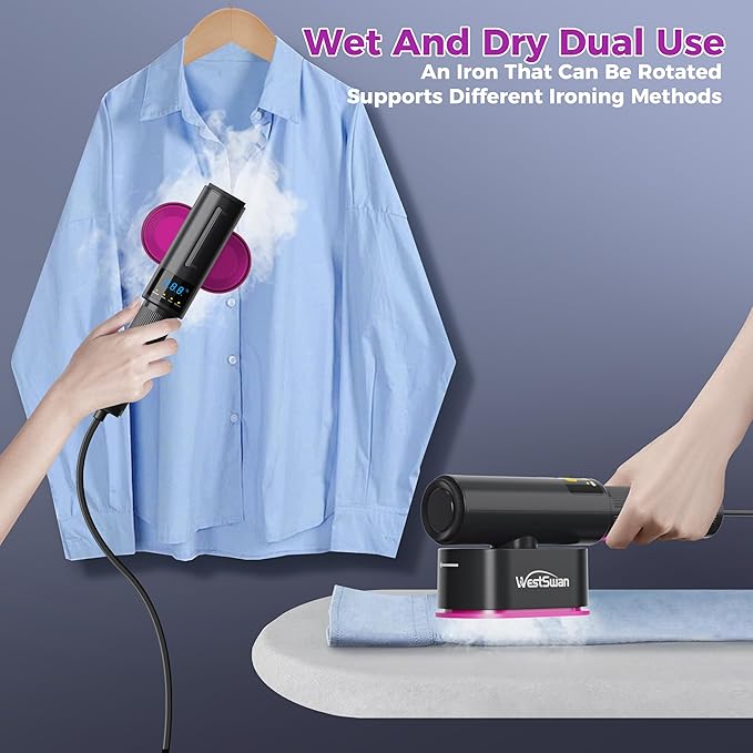 Portable Travel Steamer for Clothes, Fast Wrinkle Remover Garment Steamer for Home & Travel, 2-in-1 Iron & Steam with 90°Rotatable Head, Handheld Iron Steamer with 100ml