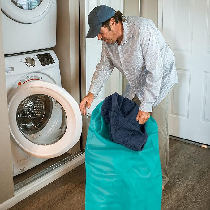 Washable Drawstring Laundry Bags 2 Pack Extra Large Heavy Duty College Dorm Dirty Laundry Clothes Travel Bag and Gym Clothes Bag for Guys and Girls (Turquoise)