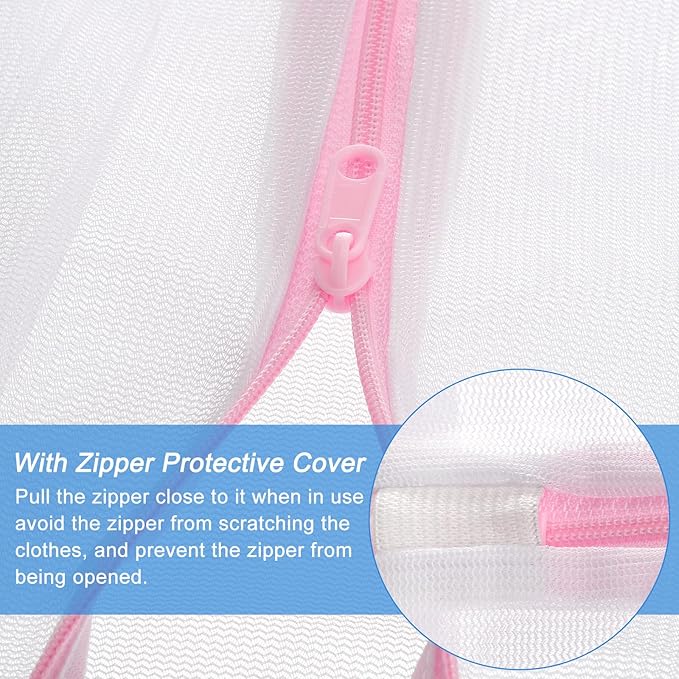 uxcell 3Pcs Shoes Washing Bag, 8.7 x 13 Inch Cylinder Fine Mesh Laundry Bags for Washing Machine Wash Sneakers, Slippers, Delicate, Underwear, White/Pink