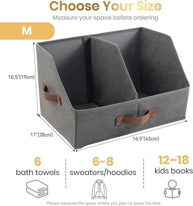 Trapezoid Storage Bin - UPGRADED HEIGHT Closet Organizers And Storage W/ Handles & Adjustable Dividers, Fabric Collapsible Storage Bins For Clothes Storage & Shelf Organizer (6pcs, Medium, Dark Gray)