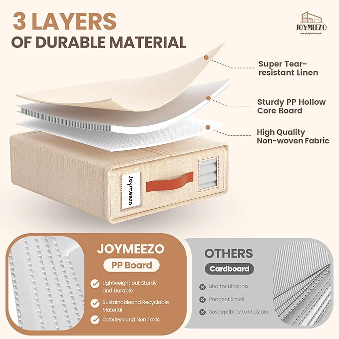 4 Pack Bed Sheet Organizers and Storage(King &Queen Size) with an Elastic Strap, Foldable Closet Linen Sheet Storage Container, Sheet Set Box for Blankets, Duvet Cover and Pillowcase, Beige