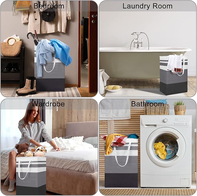 8 Pcs 75 L Large Laundry Basket Organizer bulk Collapsible Tall Waterproof Laundry Hamper Bag with Easy Carry Handles Freestanding Clothes Hamper Storage Basket for Toys Clothes Room, Gradient Grey