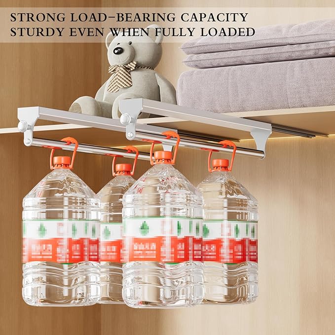 2 Pack Pull Out Closet Rod, 13.7inch Heavy Duty Pants Rack, Adjustable Clothes Hanger Rail, Space Aluminum Valet Rod, Top Mounted Wardrobe Clothes Organizer, Closet Storage for Trousers Coats White