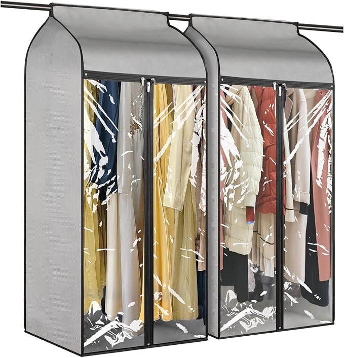 Univivi Hanging Garment Bags 54 inch Jumbo Garment Rack Cover Protector Well-Sealed Dress Bags for Closet Storage with Clear Windows for Suits Jackets Long Dresses(54 inch-2pcs)