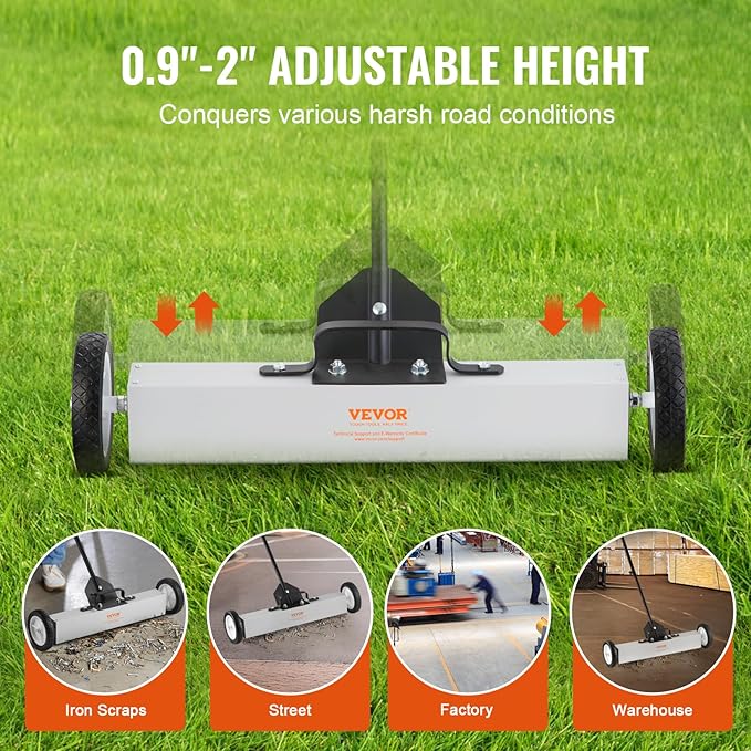 VEVOR 50Lbs Rolling Magnetic Sweeper with Wheels, 24-inch Large Magnet Pickup Lawn Sweeper with Telescoping Handle, Push-Type Magnetic Pick Up Sweeper, Easy Cleanup of Workshop Yard Garage