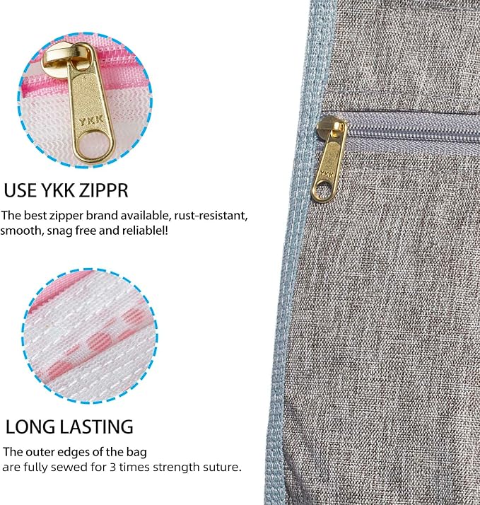 Laundry Clothespin Bag for Clothesline Outdoor, Clothes pin Bag with Zipper Closure, Large Opening, Large-Capacity Clothespin Storage Organizer with Hooks, Use YKK Zipper（Grey