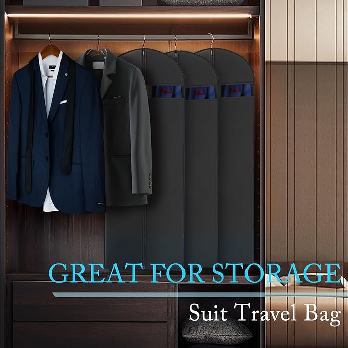 60-inch Suit Bag Garment Bag for Travel and Storage, Garment Bags for Hanging Clothes with Zipper and Visible Transparent Window,1 Pack，Black