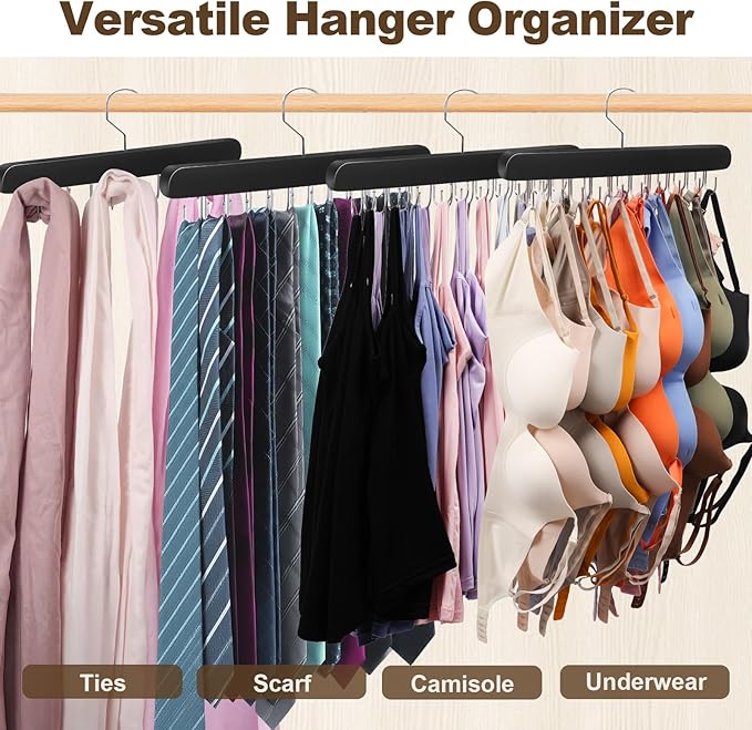 2 Pack Tank Top Hanger, 40 Hooks Large Capacity Bra Hanger for Closet Organizers & Storage, Bra Organizer Closet, Tank Top Hangers Space Saving for Sports Bras, Tank Top (Black, 2 Pack)