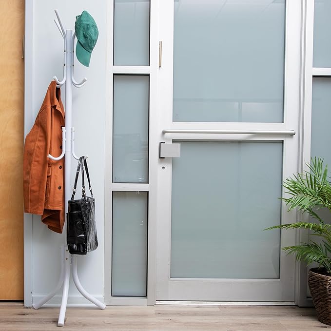 Mind Reader Freestanding Coat Rack, Multi-Tier Organizer for Office and Entryway, Metal, White