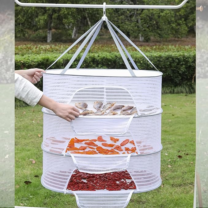 Foldable Drying Rack Basket Dryer Net Hanging Mesh Net with Zippers for Fruits,Seeds,Vegetables,Fish or Clothes,Doll（27.6"x19.7"x41"）