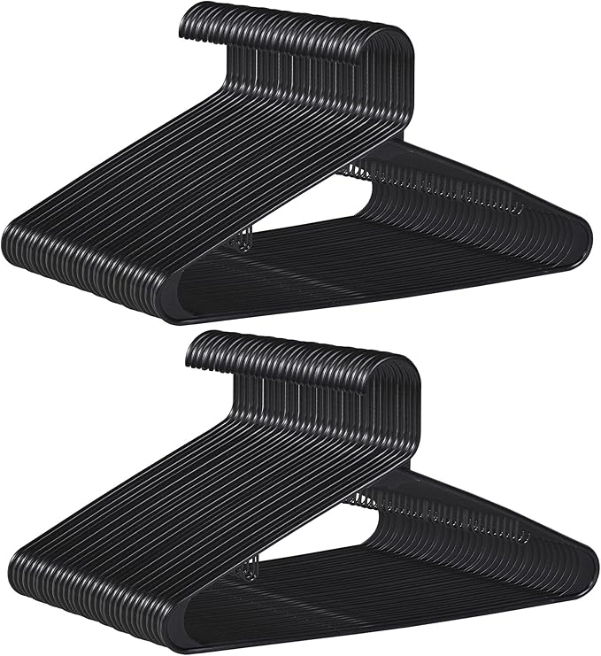 SUPER DEAL Plastic Hangers 100 Pack, Clothes Hangers with Double Hooks for Coat Shirts Pants Dresses, Heavy Duty Durable Closet Space Saving, Black