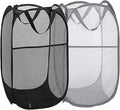 Pop Up Laundry Hampers, Collapsible Mesh Laundry Baskets for Home, Dorm, Travel, Portable Clothes Hampers, Pack of 2 (Black + Grey)