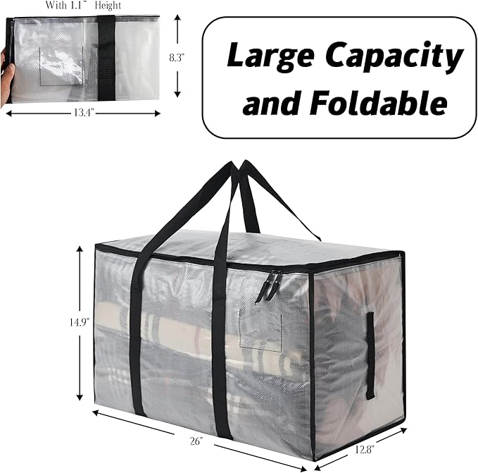 8 Pack Heavy Duty 93L (24.5 Gallon) Stackable Plastic Storage Bins with Lids, Clear Totes – For Home Organization and Storage, Sturdy and Reusable Alternative to Moving Bags