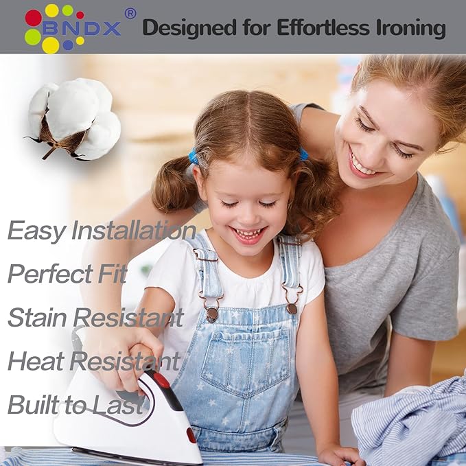 BNDX Ironing Board Cover and Pad 18" x 49" – Scorch-Proof, Tension Fit for Home Business Owners, Hotels, Professionals – Ebony Wheat