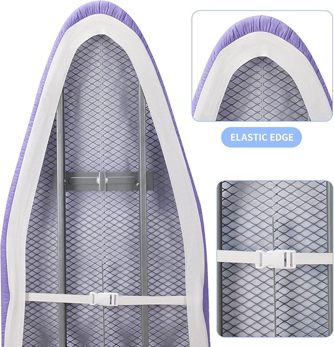 BNDX 15"x54" Ironing Board Cover for Apartments – Lavender Color with Thick Padding, 2" Elastic Edge & Dual Buckles, Scorch & Stain Resistant, Easy Installation
