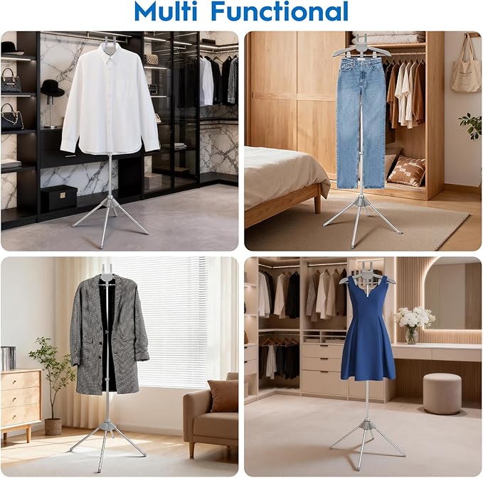 Steamer Stand for Clothes with Ironing Gloves & Carrying Bag Portable Adjustable Garment Steamer Stand Handheld Steamer Hanger Rack for Travel Home, Grey
