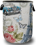 Vintage Paris Eiffel Tower Laundry Basket, Laundry Hamper Collapsible Oxford Cloth with Handle Clothes Toy Storage Bin for Bathroom Laundry Room Bedroom 15.7 X 20 Inch