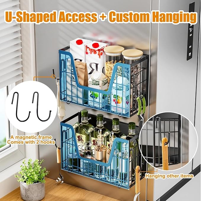 Magnetic Shelf Basket for Refrigerator,Fridge Magnet Shelf Organizer,Side of Fridge Storage Bin,No Assembly Space Saving for Fruits,Veggies,Snacks-1 Pack