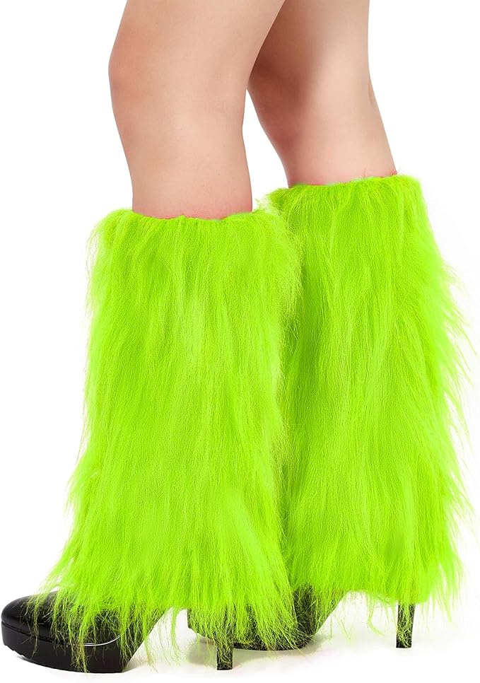 Zando Furry Faux Fur Leg Warmers for Women - Soft Fluffy Legwarmer Winter Boot Cuffs Covers for Daily Halloween Santa Costume