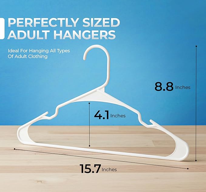 Beddora Plastic Hangers 20 Pack,White Clothes Hangers for Closet Organization and Storage Space-Saving Design, Kids & Adult Coat Hanger for Suits, Shirt & Percheros Ganchos para Colgar Ropa Hangars