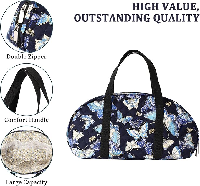 KOKNIT Full Size Iron Storage Bag, Stylish Portable Steam Iron Bag, Christmas Gift Tote For Ironing accessories & Travel (Navy Butterfly)