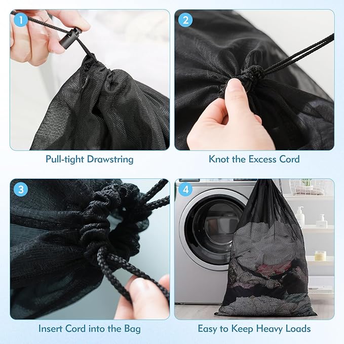 2 Pcs Mesh Laundry Bags, 24x35 Inches Large Mesh Laundry Bag with Drawstring, Large Laundry Drawstring Bag for Travel, Home, College and Apartment