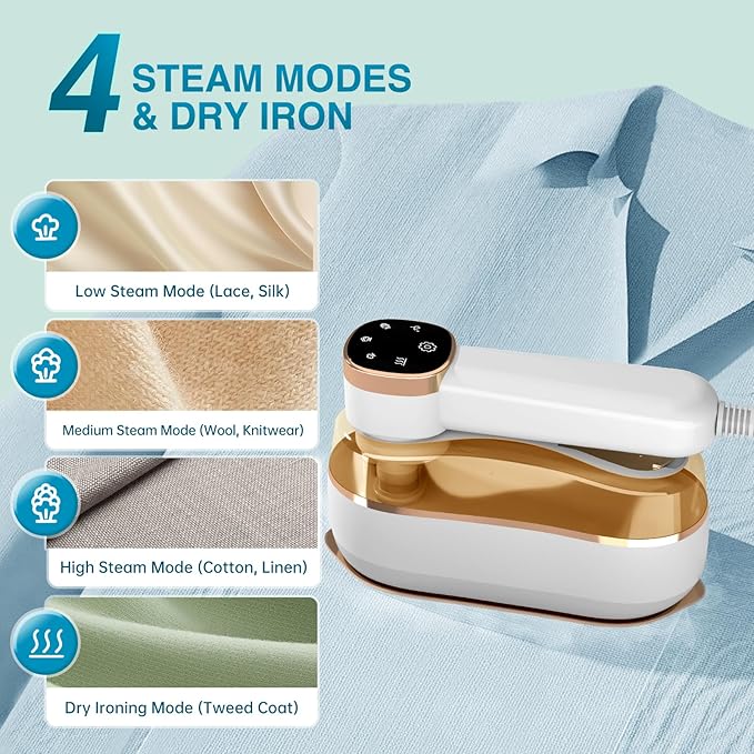 Travel Steamer & Iron 2 in 1, Portable Handheld Mini Steam Iron, 3 Secs Fast Heating, Suitable for Travel, Home & Dorm (Beige)