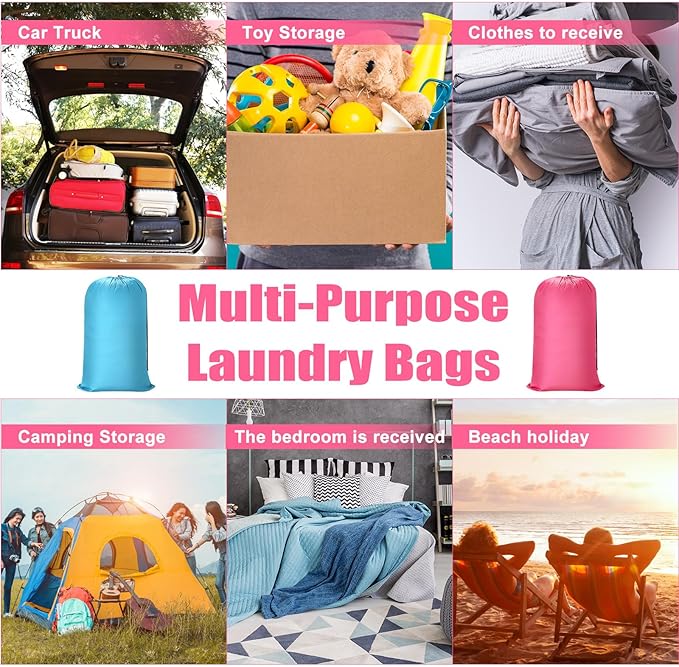 Nuogo 20 Pcs Laundry Bag Washable Travel Laundry Bags with Drawstring Lock Closure Large Heavy Duty for Camping Tent Blankets Dirty Clothes Yarn Fabric Storage, Multi Use(Pink, Blue)
