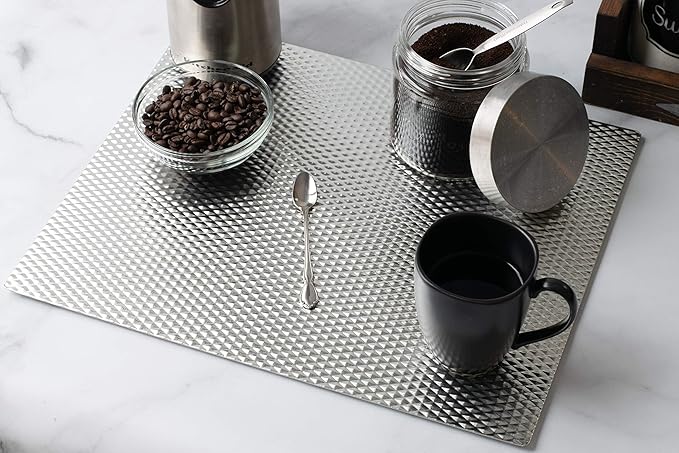 Heat Resistant, Non-Slip, Metal Counter/Table Protector Mat, Large - 14" x 17" - 2 Pack - Silver