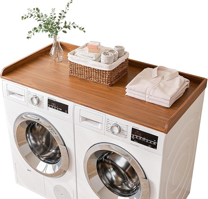 Washer Dryer Countertop, 54" Width x 27.5" Depth Laundry Countertop Organization, Wooden Washer and Dryer Topper for Folding, Sorting & Ironing, Easy to Install, Walnut