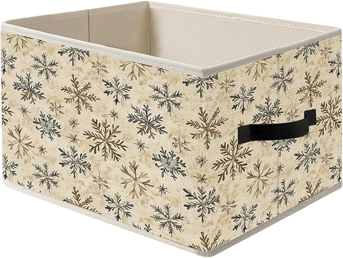Vintage Winter Snowflake Neutral Christmas Storage Bins, Rustic Holiday Winter Christmas Foldable Closet Organizers Storage Basket Toybox for Clothes Bed Sheets Blankets Toys