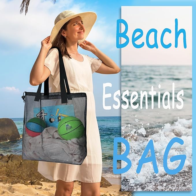 Reusable 4Pack Colorful Mesh Beach Tote Bags,Mesh Shopping Bag With Drawstring For Travel,Toys,Gift Or Laundry … …