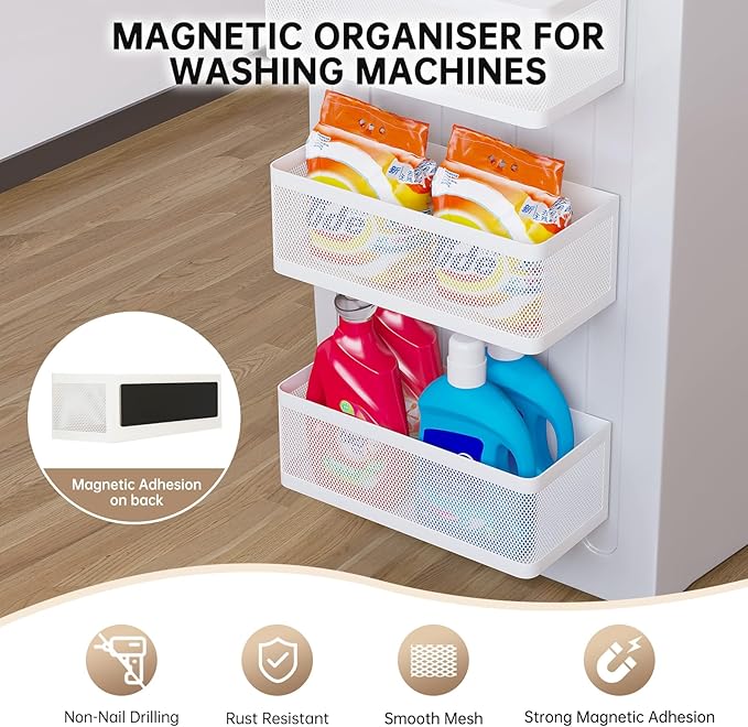Magnetic Shelf for Washing Machine & Fridge, White, L11in*W4.9in*H3.9in, 16.5 lbs Capacity