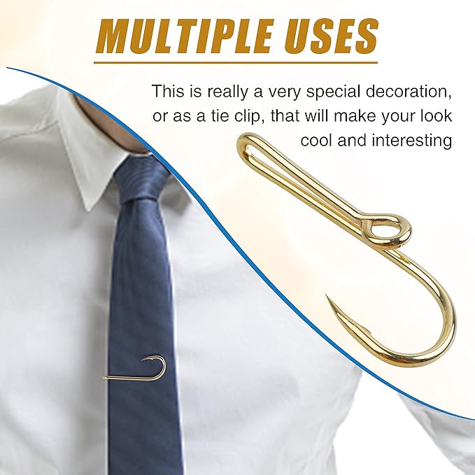 Fishing Hook Hat Pins & Clips - 12PCS Gold/Black Fish Hook Hat Tie Clips for Outdoor