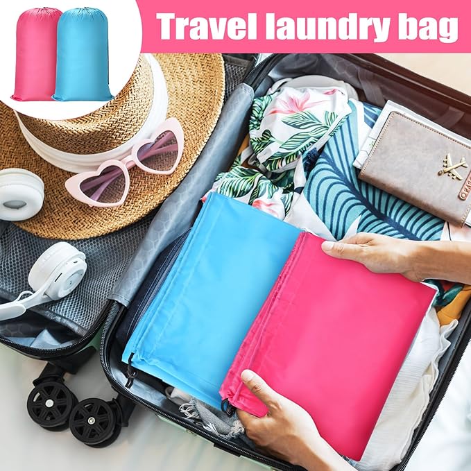 Nuogo 20 Pcs Laundry Bag Washable Travel Laundry Bags with Drawstring Lock Closure Large Heavy Duty for Camping Tent Blankets Dirty Clothes Yarn Fabric Storage, Multi Use(Pink, Blue)
