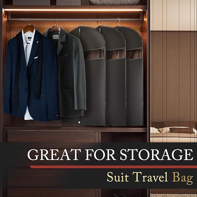 40-inch Garment Bags for Travel, Garment Bags for Hanging Clothes with Zipper and Visible Transparent Window, 2 Pack，Black