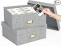 Decorative Photo Storage Box - 2 Pack Linen Photo Box Organizer with Dividers, Fits Holds Up to 1700 Pictures and 4x6 Photos, Memory Keepsake Organizer for Scrapbook Supplies, Cards, Stamps (Grey)