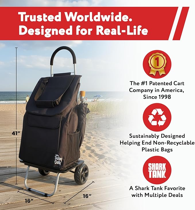 dbest products Bigger Trolley Dolly, Black Shopping Grocery Foldable Cart