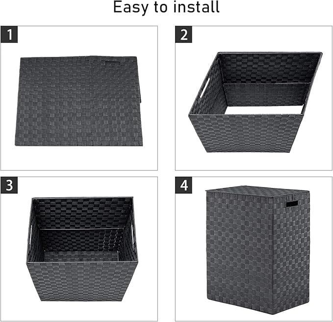 YOUDENOVA Handwoven Laundry Basket Hamper with Removable Liner Bag and Lid, Collapsible Clothes Hamper with Handle, Grey
