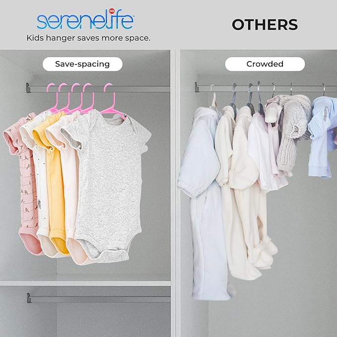 SereneLife 40 Pack Plastic Kids Hangers – Non-Slip Baby Hangers for Closet, Space-Saving Thin Design for Organizing Clothes, Infant, Toddler, and Newborn Clothing (Pink)