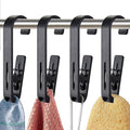 XoYoZo Laundry Hooks with Clips Hanger Closet Organizer Clamps Socks Boot Bras Towels for Bathroom Wardrobe Kitchen Office 4Pcs (Black)