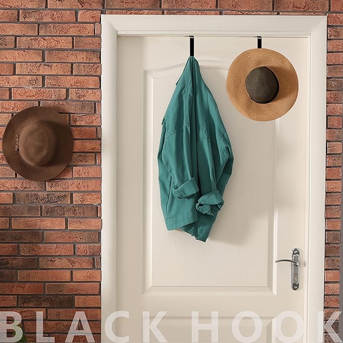 10 Pack Over The Door Hook, Sturdy Over Door Z-shaped Metal Hanger Heavy Duty Metal Hook Upgraded for Hanging, Towels, Clothes, Bags, Cubicle, Bathroom Use Fits 1 3/4 Inch Thick Doors (Black)