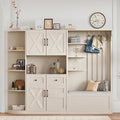 66" H Hall Tree with 4 Hooks, Open Shelving and Flip Hidden Shelf, Multifunctional Left-Right Combination Coat Rack (can be Used Separately), Entryway Bench for Living Room, Hallway (Beige/35)