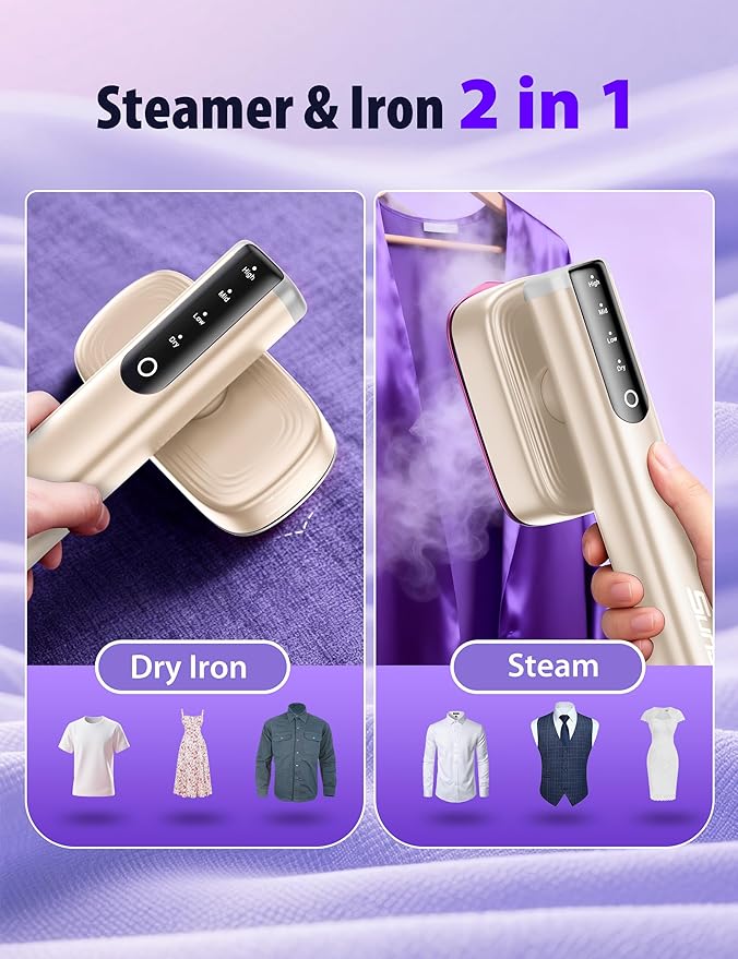 Steamer for Clothes Portable Handheld Garment Steamer,15s Fast Heat-up,180ml Tank,Steamer Ironing Gloves,35 Minutes of Continuous Ironing for Travel and Home(Champagne Gold)